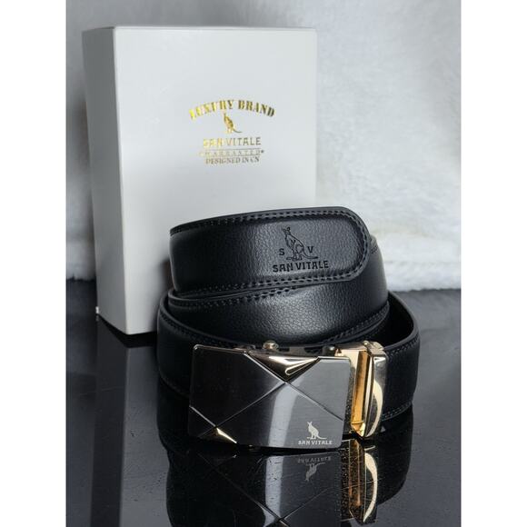 Luxury San Vitale Leather Designed Belt Men's Automatic Buckle Strap Cowskin 44 - Picture 1 of 9